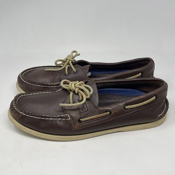 Sperry Top Sider Boat Shoes Mens 11 M Brown Leather Casual Two Eye Lace Up - Picture 4 of 16